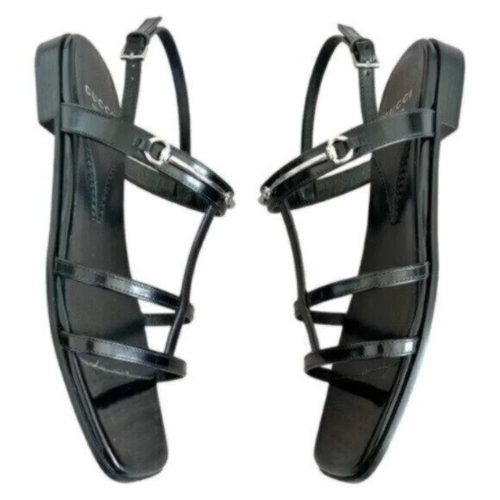 NIB Gucci Divine Horsebit Nero Black Caged Leather Slingback Sandals Size 7.5 - Picture 9 of 16
